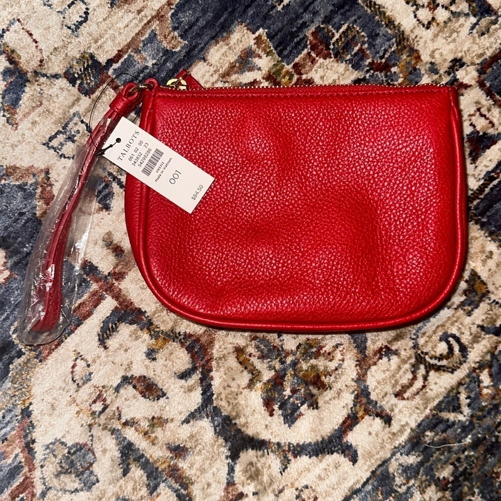 NWT TALBOTS LEATHER RED ELEGANT HANDBAG WRISTLET POUCH BAG MSRP $84.50